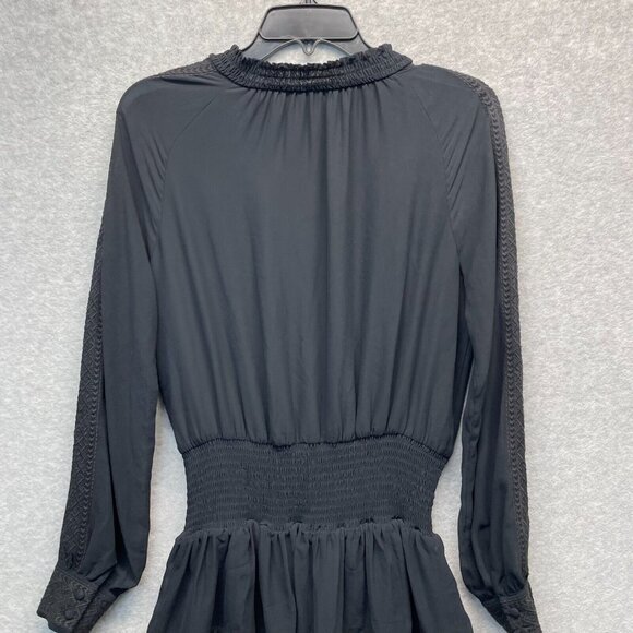 Rebecca Minkoff Noelle Dress Womens‎ XS Black Peasant Embroidered Smocked V-Neck - Picture 7 of 16